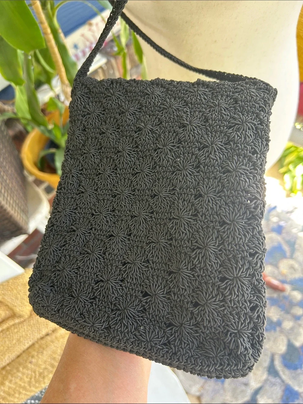 Vintage Black Crochet Crossbody Bag